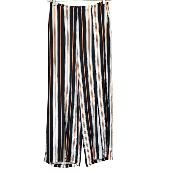 Forever 21 Women's Wide Leg Stripped Pants With Open Slit In The Front, Size L - Picture 1 of 7